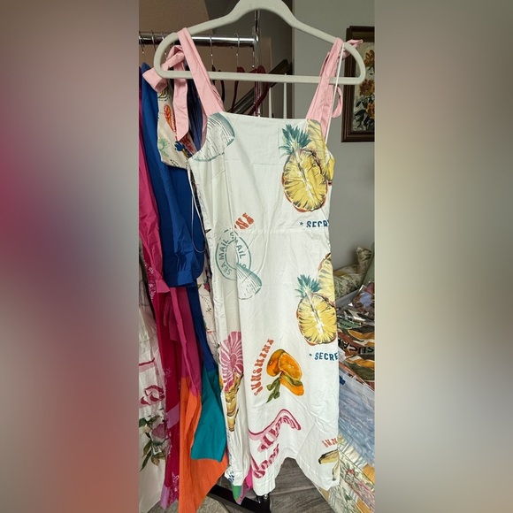 SugarLips Zahra Island Tyra Smocked Midi Ivory Multi - Picture 6 of 7